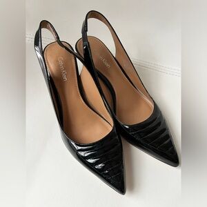 Calvin Klein Womens Size 6.5 Black Patent Leather SlingBack Heels Pumps